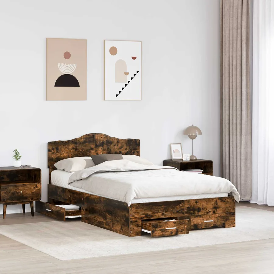 Cadre de lit Chêne fumé 135 x 190 cm Bois d'ingénierie - 3