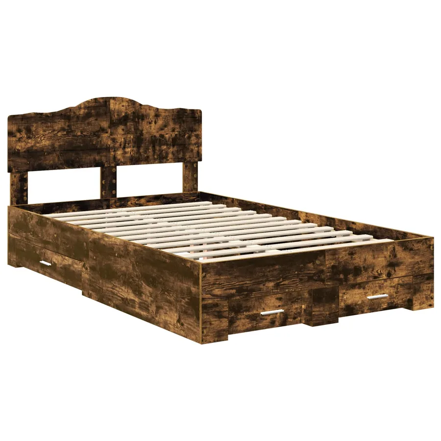 Cadre de lit Chêne fumé 135 x 190 cm Bois d'ingénierie - 4