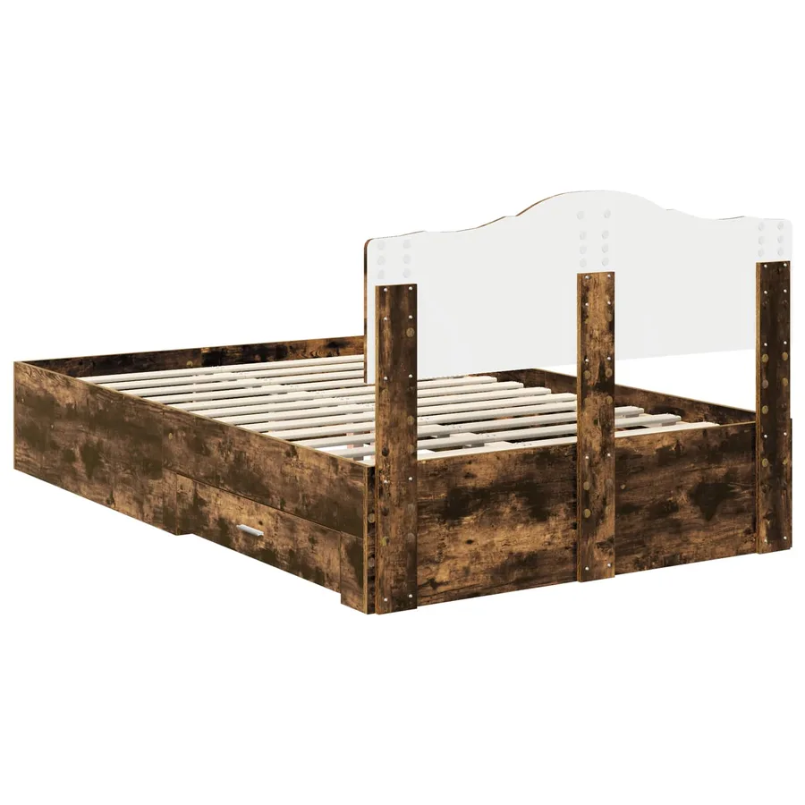 Cadre de lit Chêne fumé 135 x 190 cm Bois d'ingénierie - 8