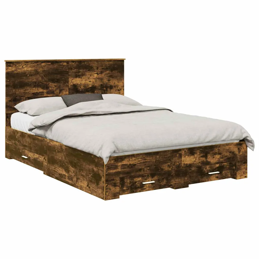 Cadre de lit Chêne fumé 140 x 190 cm Bois d'ingénierie - 2