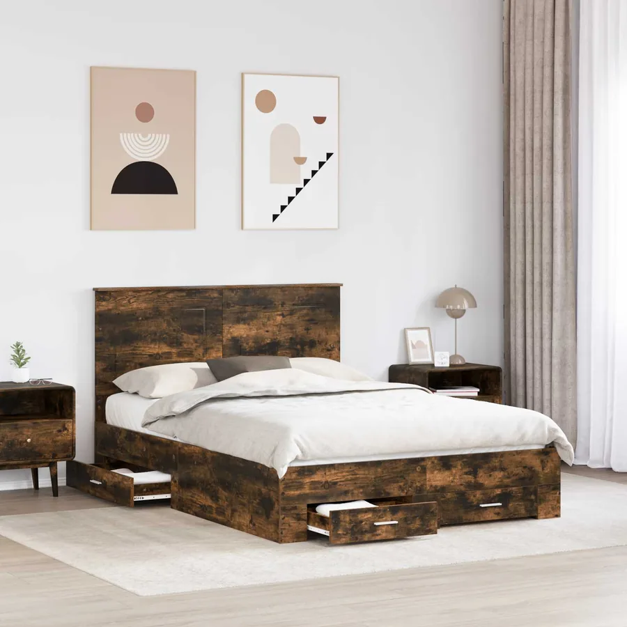 Cadre de lit Chêne fumé 140 x 190 cm Bois d'ingénierie - 3