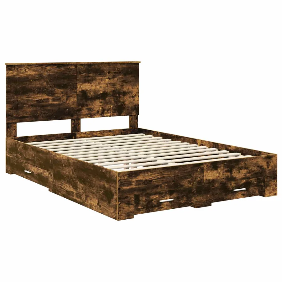 Cadre de lit Chêne fumé 140 x 190 cm Bois d'ingénierie - 4