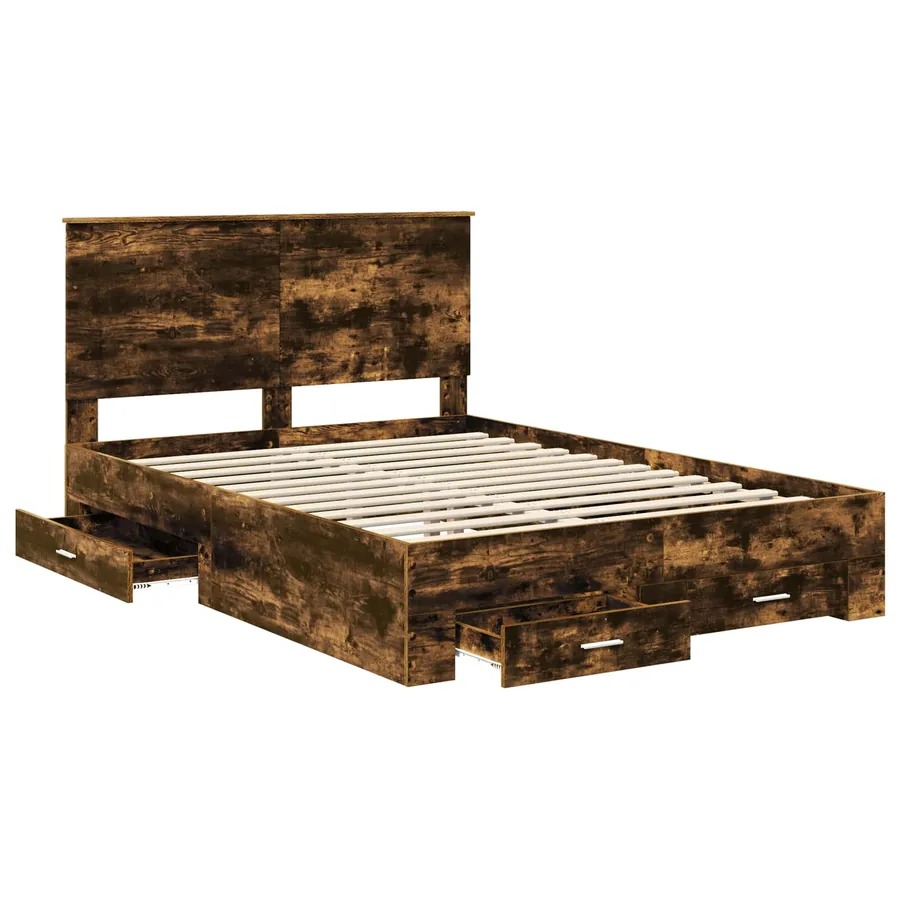 Cadre de lit Chêne fumé 140 x 190 cm Bois d'ingénierie - 5