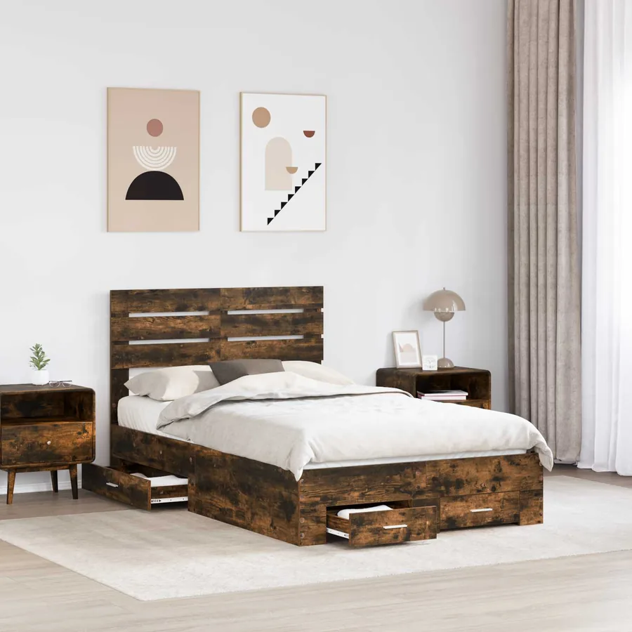 Cadre de lit Chêne fumé 135 x 190 cm Bois d'ingénierie - 3