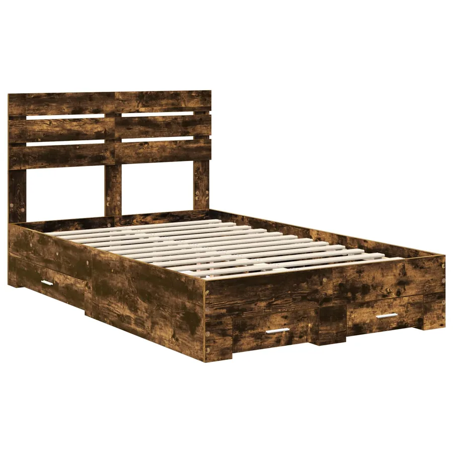 Cadre de lit Chêne fumé 135 x 190 cm Bois d'ingénierie - 4