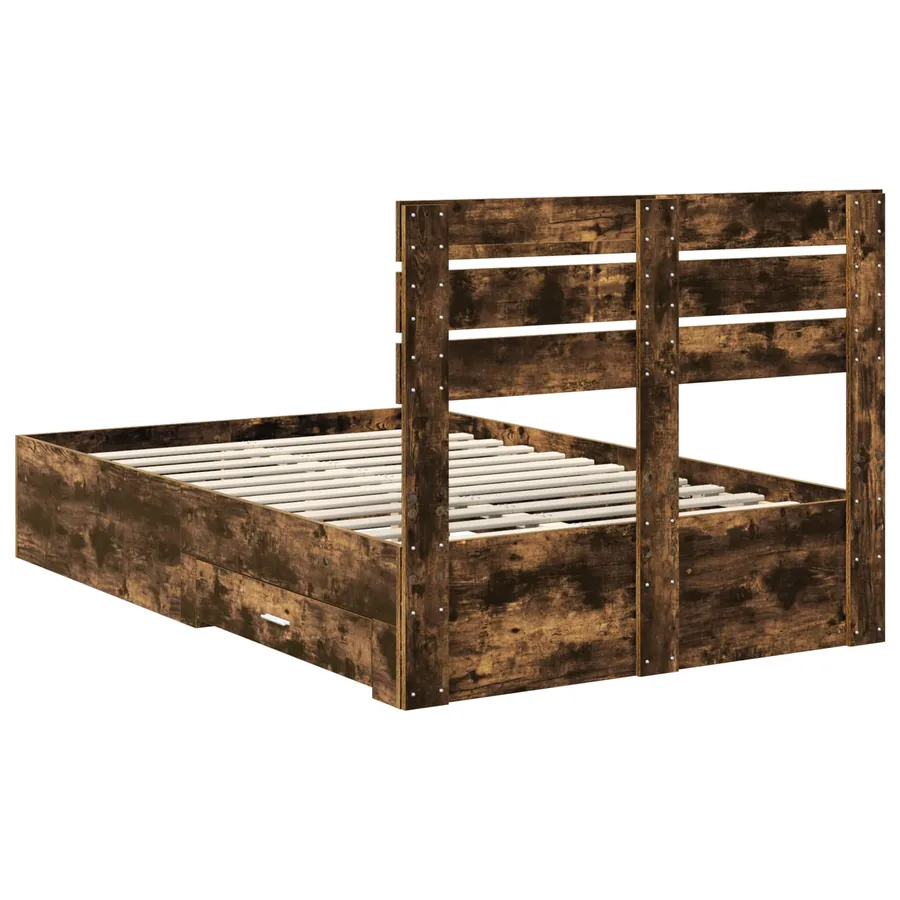 Cadre de lit Chêne fumé 135 x 190 cm Bois d'ingénierie - 8