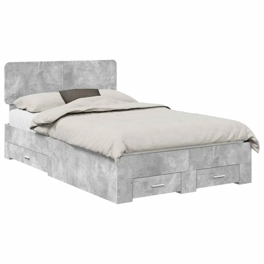 Cadre de lit Gris béton 135 x 190 cm Bois d'ingénierie - 2