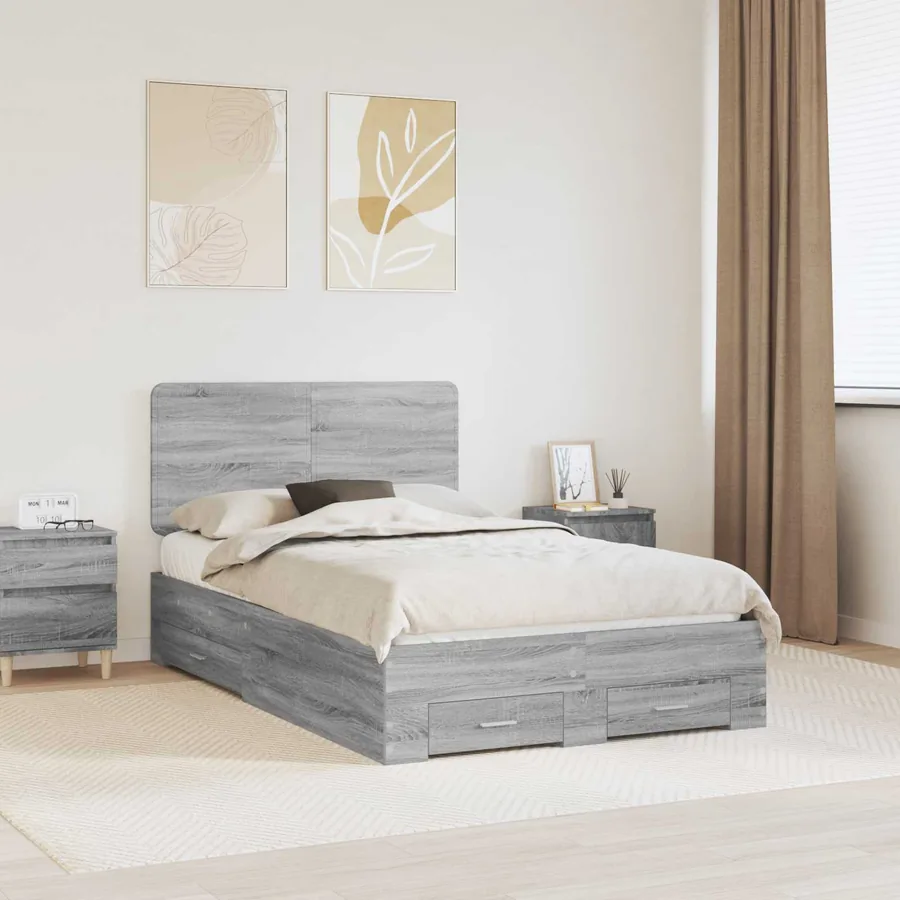 Cadre de lit Gris Sonoma 120 x 190 cm Bois d'ingénierie