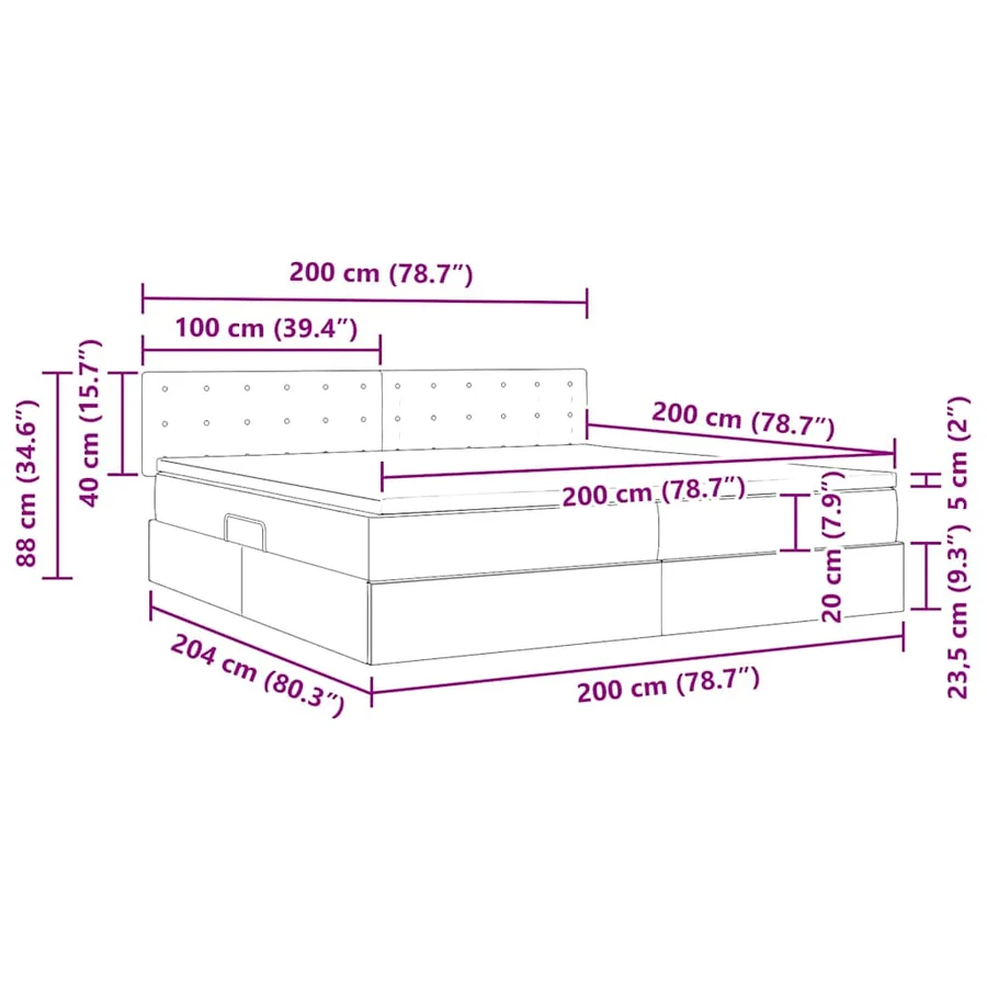 Lit de Rangement avec stockage Gris clair 200 x 200 cm Velours - 14