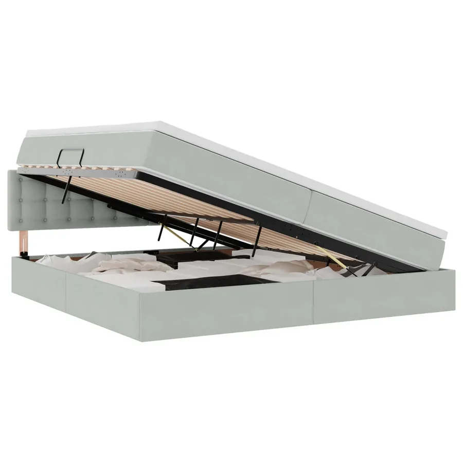 Lit de Rangement avec stockage Gris clair 200 x 200 cm Velours - 2