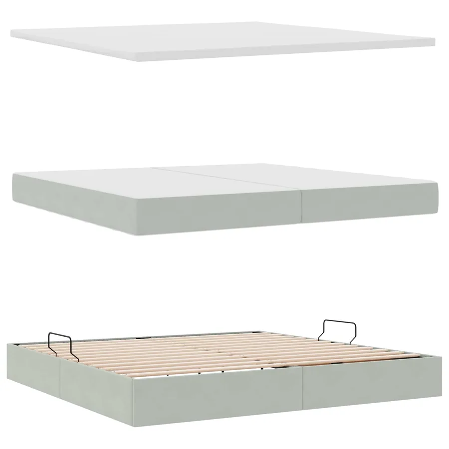 Lit de Rangement avec stockage Gris clair 200 x 200 cm Velours - 7