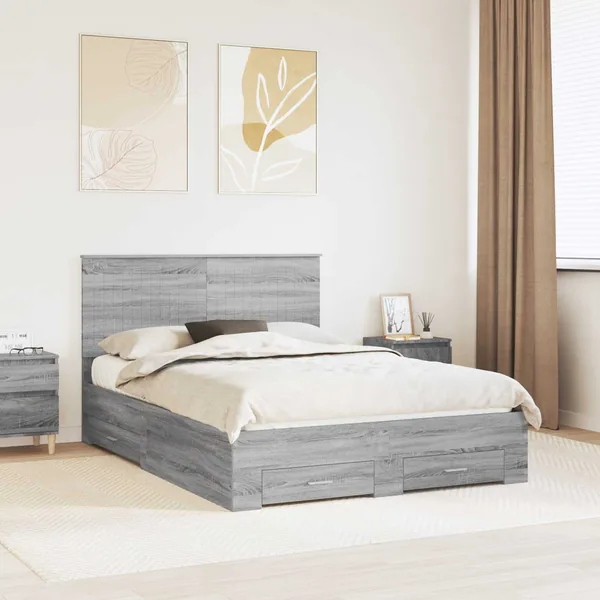 Cadre de lit Gris Sonoma 140 x 190 cm Bois d'ingénierie
