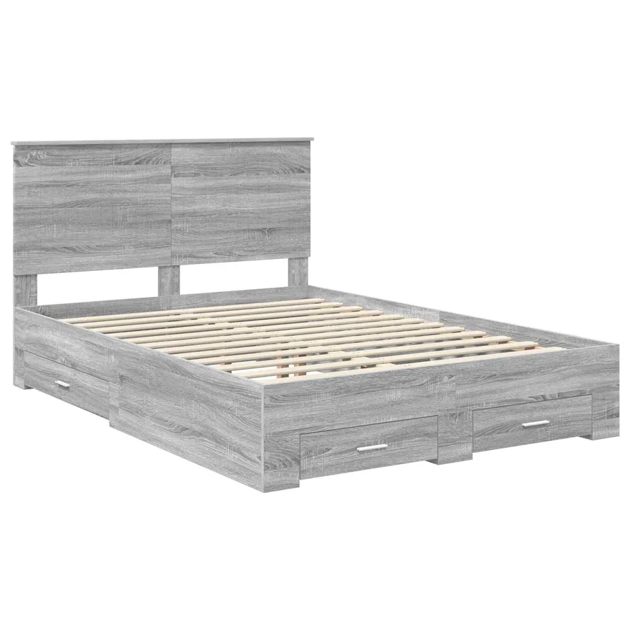 Cadre de lit Gris Sonoma 140 x 190 cm Bois d'ingénierie - 4