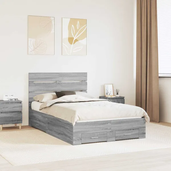 Cadre de lit Gris Sonoma 135 x 190 cm Bois d'ingénierie