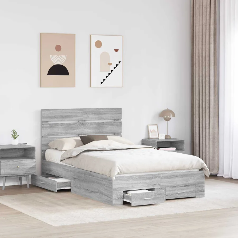 Cadre de lit Gris Sonoma 135 x 190 cm Bois d'ingénierie - 3