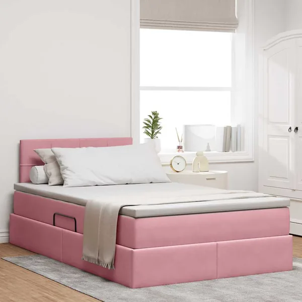 Lit de Rangement avec matelas Rose 120 x 200 cm Velours