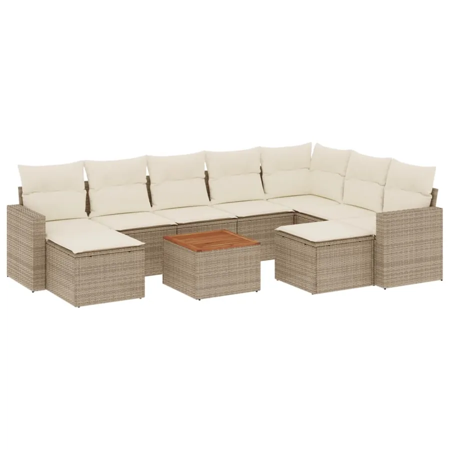 Salon de jardin avec coussins 10 pcs beige résine tressée - 2