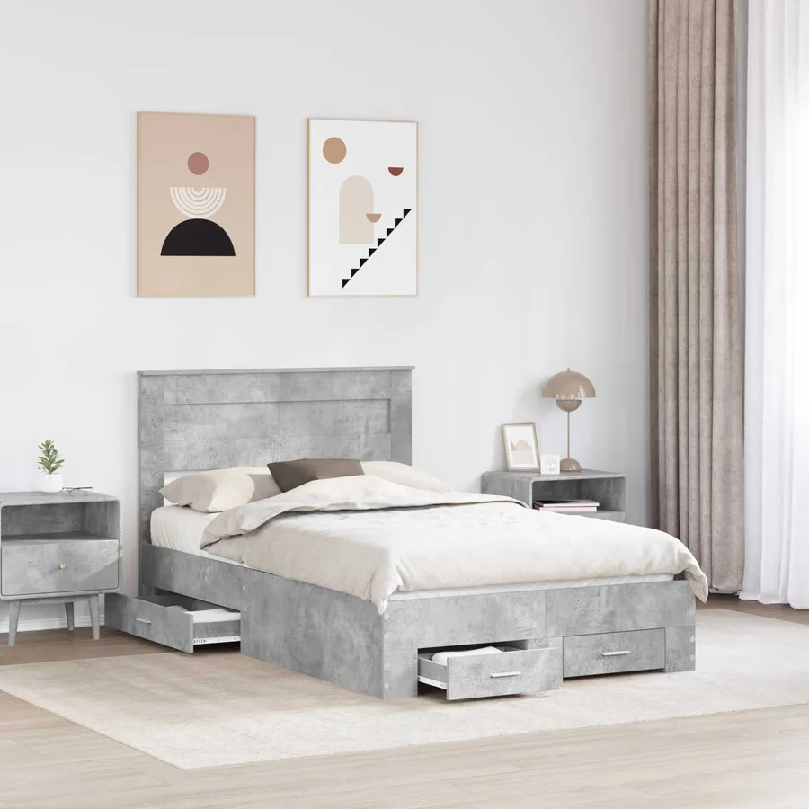 Cadre de lit Gris béton 120 x 190 cm Bois d'ingénierie - 3