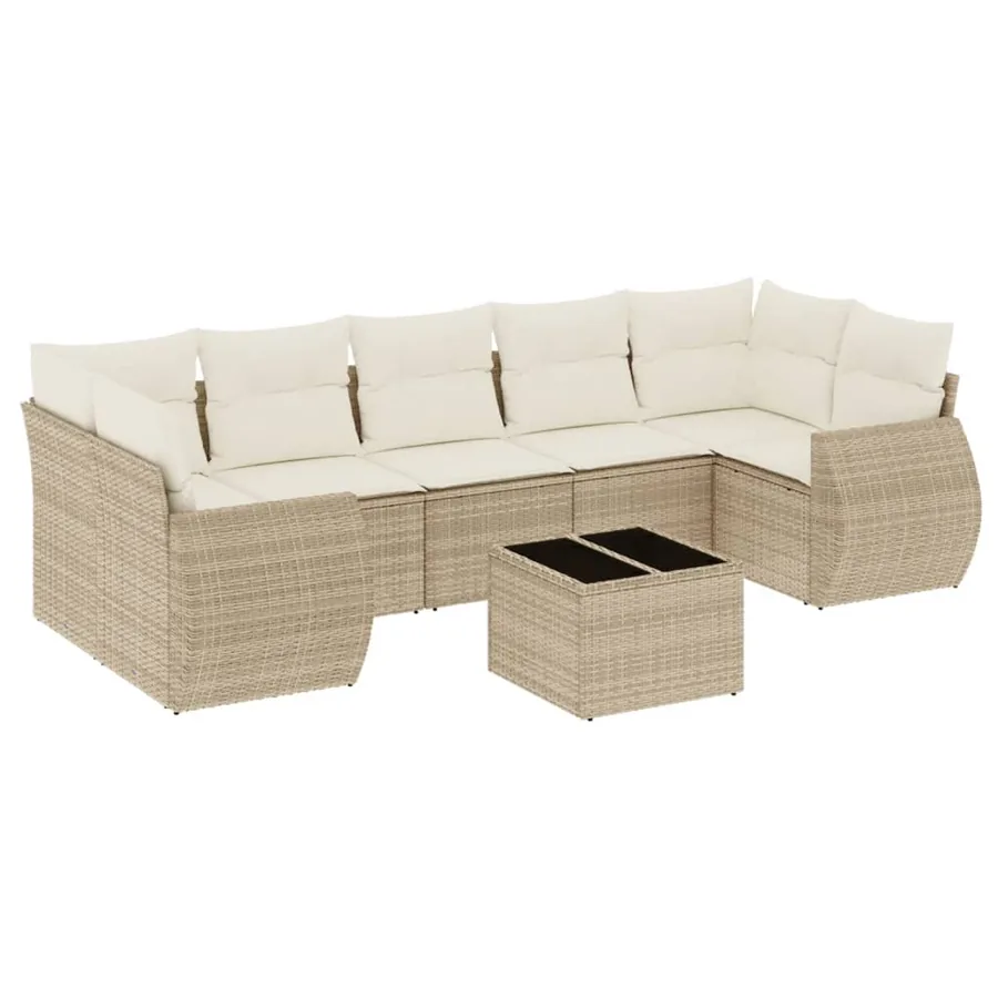 Salon de jardin avec coussins 8 pcs beige résine tressée - 2