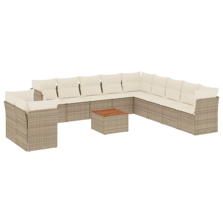 Salon de jardin avec coussins 12 pcs beige résine tressée - 2