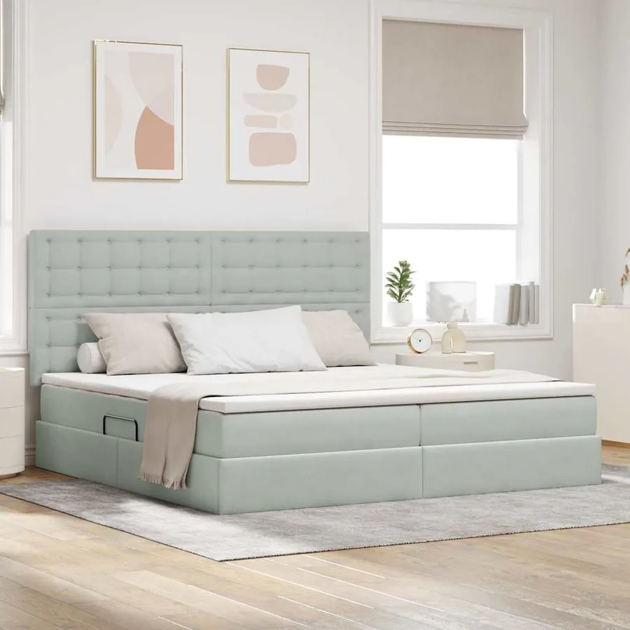 Lit avec rangement et matelas Gris clair 200 x 200 cm Velours