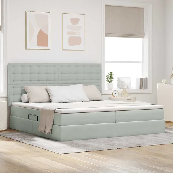 Lit avec rangement et matelas Gris clair 200 x 200 cm Velours