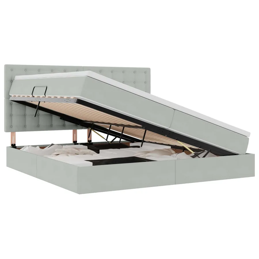 Lit avec rangement et matelas Gris clair 200 x 200 cm Velours - 2