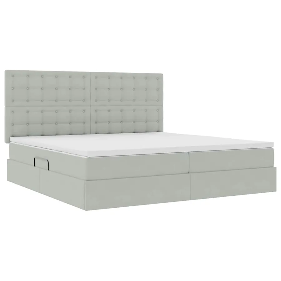 Lit avec rangement et matelas Gris clair 200 x 200 cm Velours - 5