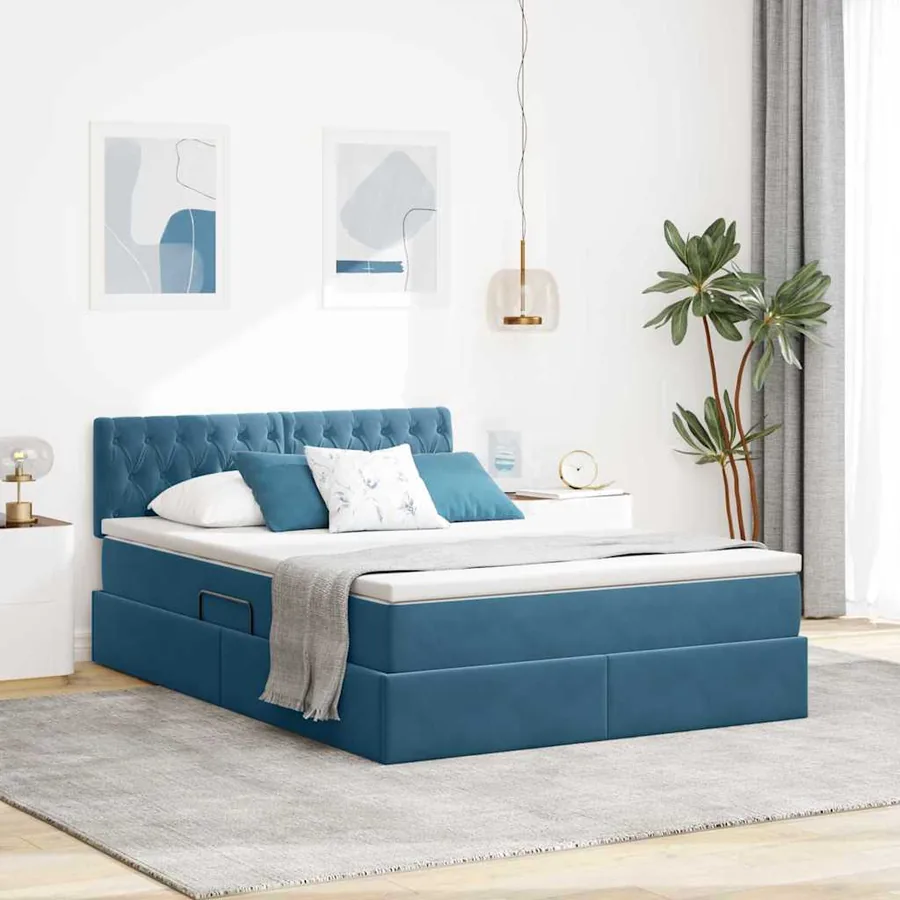 Lit de Rangement avec matelas Bleu foncé 140 x 190 cm Velours