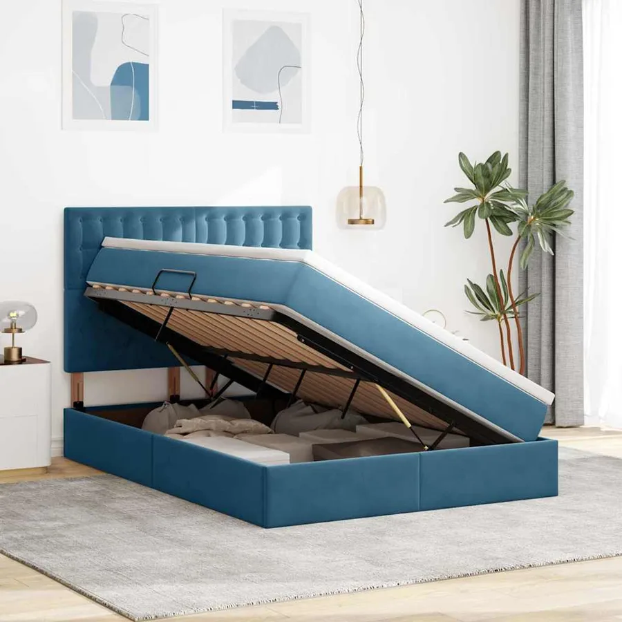 Lit de rangement LED avec matelas Bleu foncé 140 x 190 cm - 4