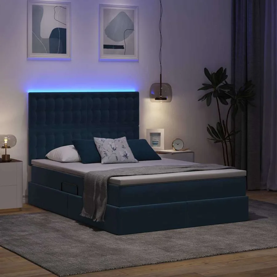Lit de rangement LED avec matelas Bleu foncé 140 x 190 cm - 5