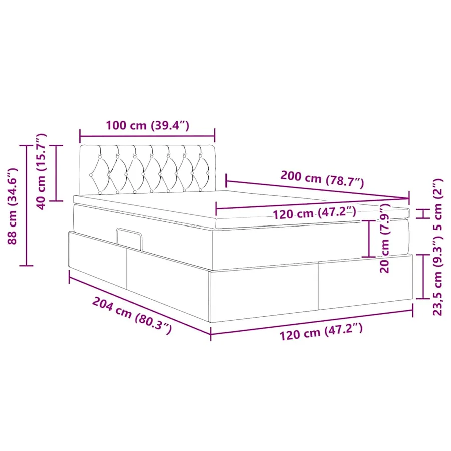 Lit de rangement LED avec matelas Noir 120 x 200 cm Tissu - 17