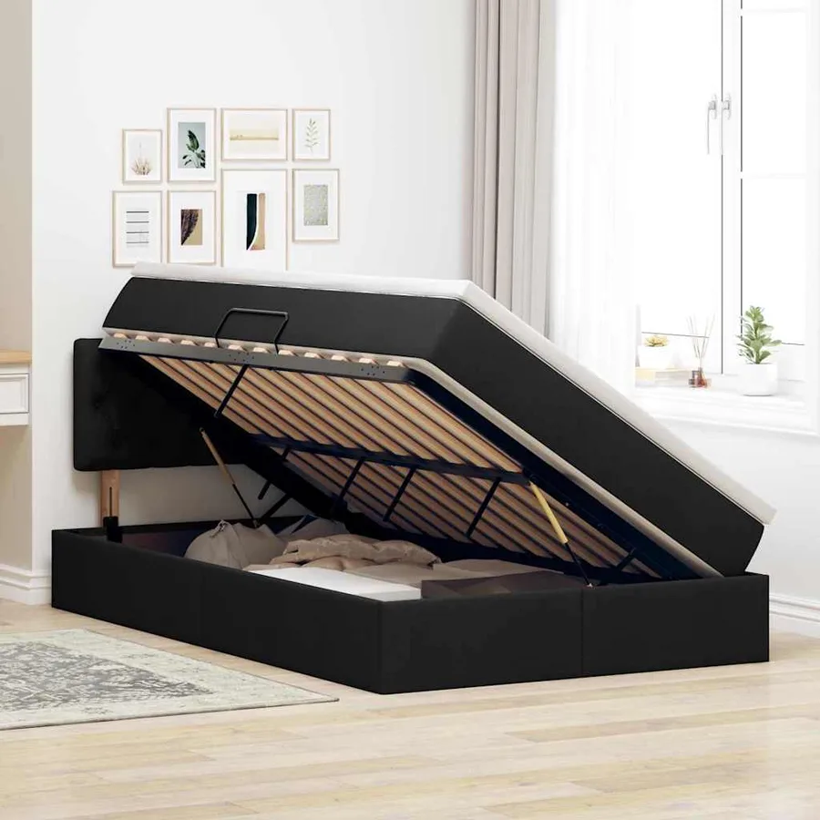 Lit de rangement LED avec matelas Noir 120 x 200 cm Tissu - 4