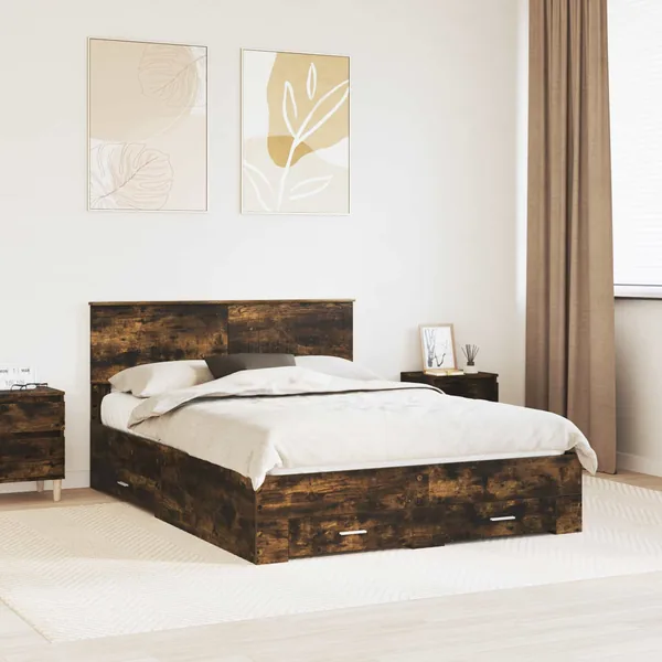 Cadre de lit Chêne fumé 135 x 190 cm Bois d'ingénierie