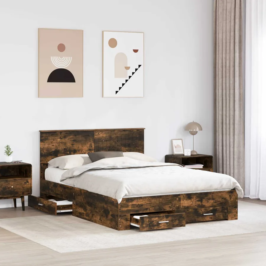 Cadre de lit Chêne fumé 135 x 190 cm Bois d'ingénierie - 3