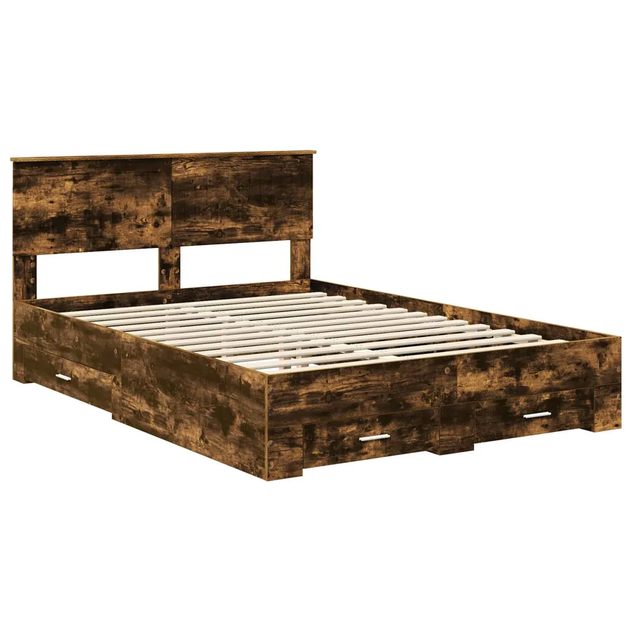 Cadre de lit Chêne fumé 135 x 190 cm Bois d'ingénierie - 4