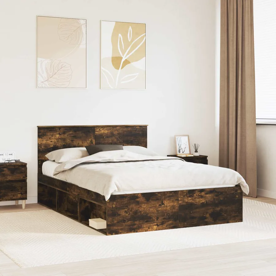 Cadre de lit Chêne fumé 135 x 190 cm Pin massif