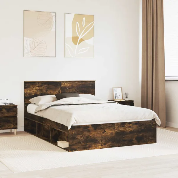 Cadre de lit Chêne fumé 135 x 190 cm Pin massif