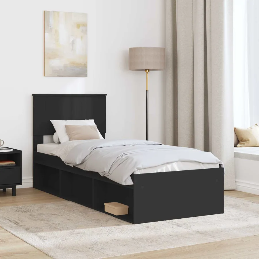 Cadre de lit avec tête de lit Noir 75 x 190 cm Pin massif - 3