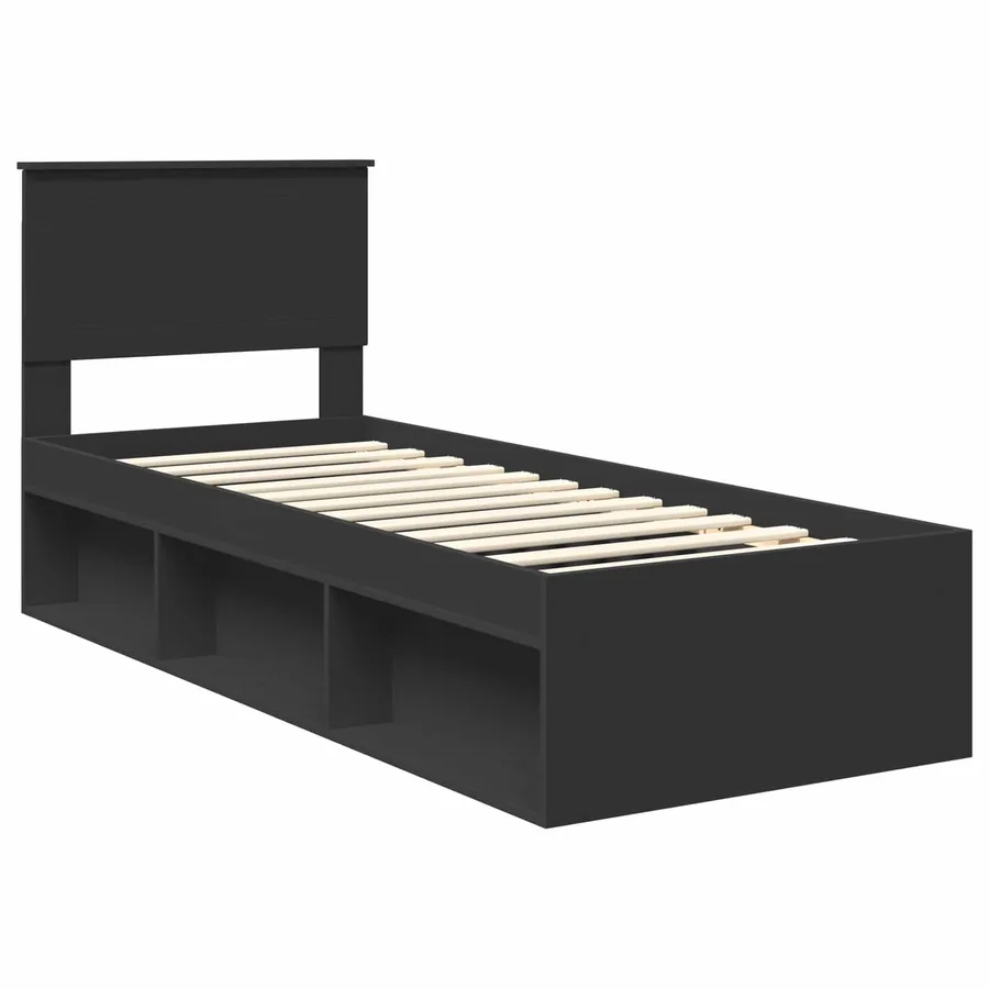 Cadre de lit avec tête de lit Noir 75 x 190 cm Pin massif - 4