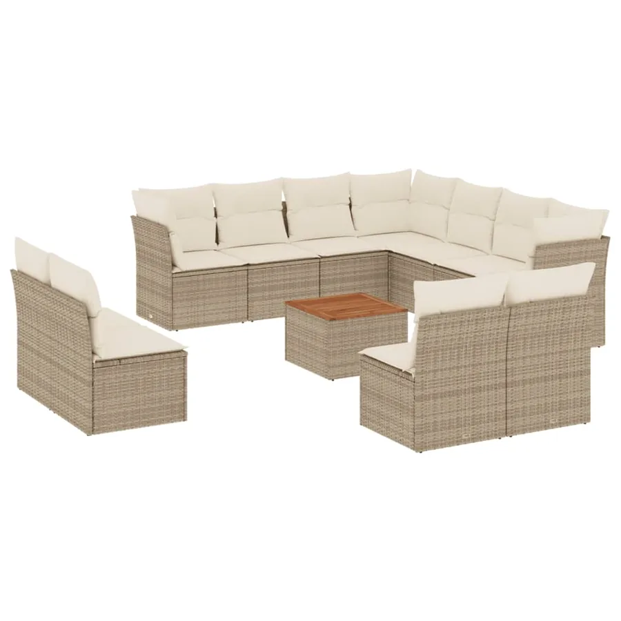 Salon de jardin avec coussins 12 pcs beige résine tressée - 2