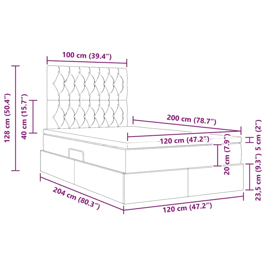 Lit avec rangement et matelas Noir 120 x 200 cm tissu - 16