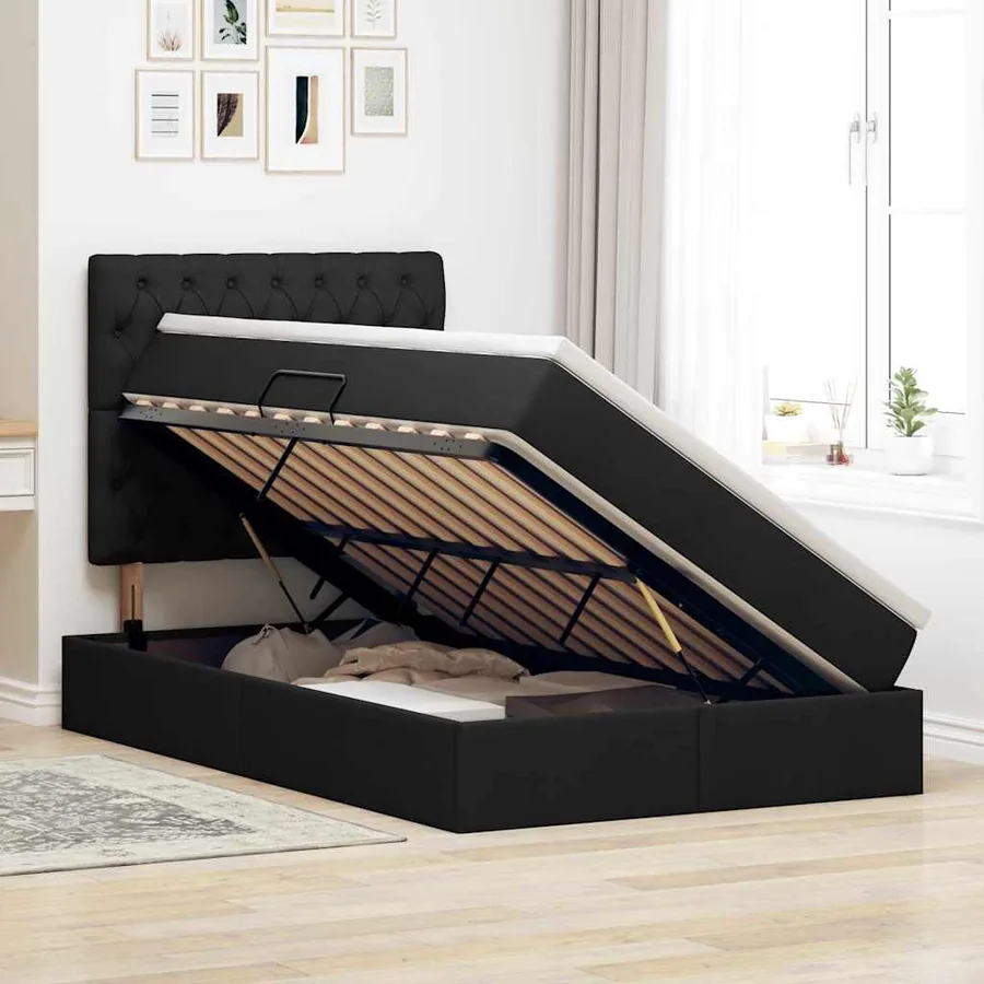 Lit avec rangement et matelas Noir 120 x 200 cm tissu - 4