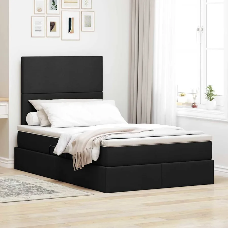 Lit de rangement LED avec matelas Noir 120 x 200 cm Tissu