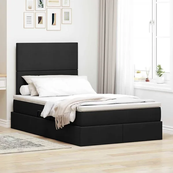 Lit de rangement LED avec matelas Noir 120 x 200 cm Tissu