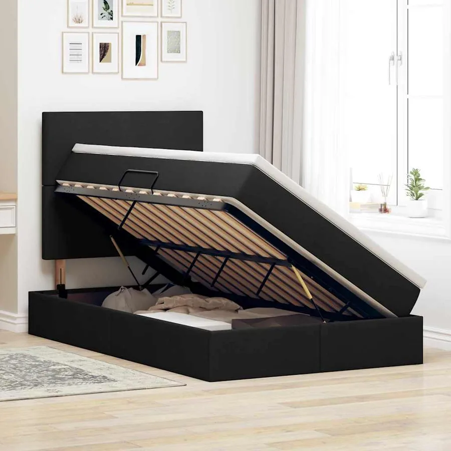Lit de rangement LED avec matelas Noir 120 x 200 cm Tissu - 4