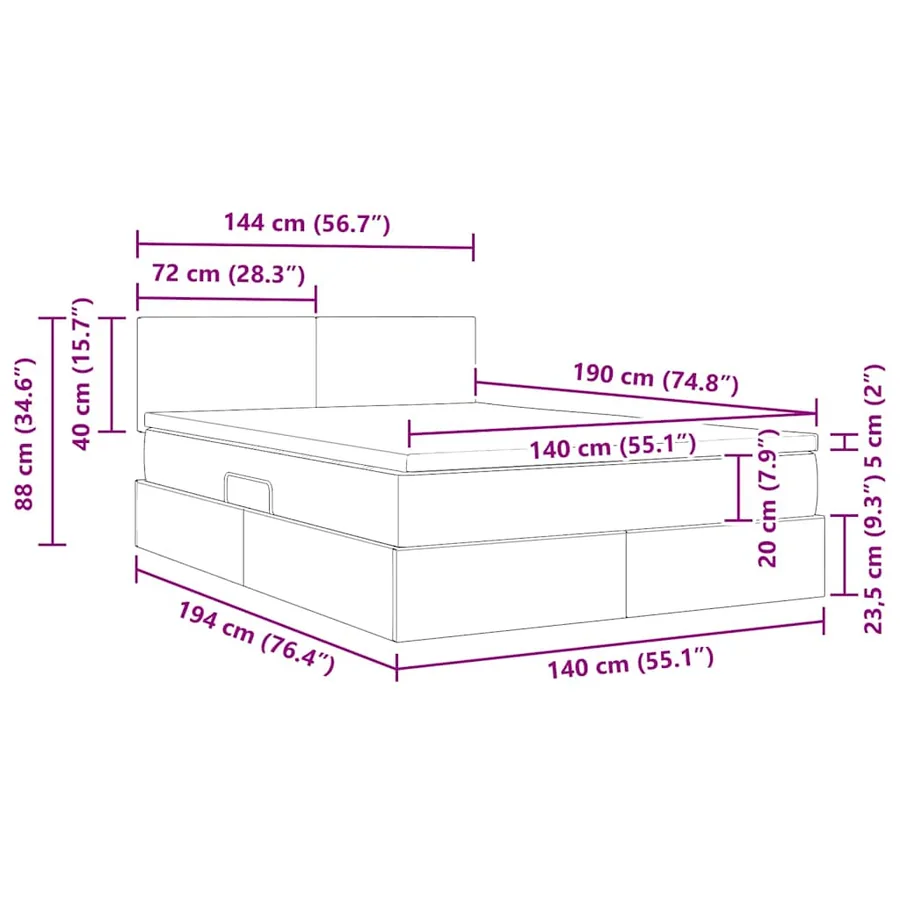 Lit avec rangement et matelas Gris foncé 140 x 190 cm - 16