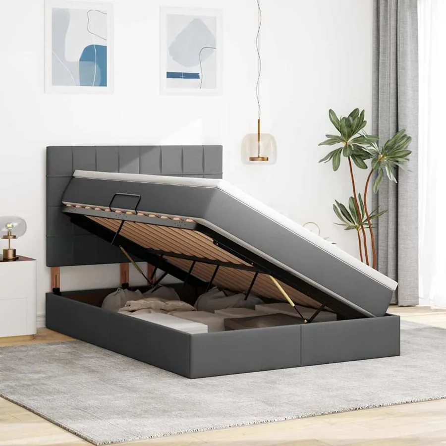 Lit de rangement LED avec matelas Gris foncé 140 x 190 cm Tissu - 4