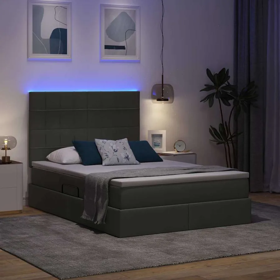 Lit de rangement LED avec matelas Gris foncé 140 x 190 cm Tissu - 5