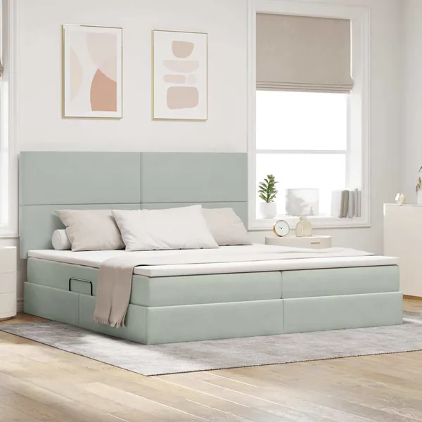 Lit avec rangement et matelas Gris clair 200 x 200 cm Velours